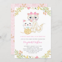 Cute Mother and Daughter Cats Floral Baby Shower