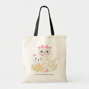 Cute Mother and Daughter Cats Floral Mother's Day Tote Bag
