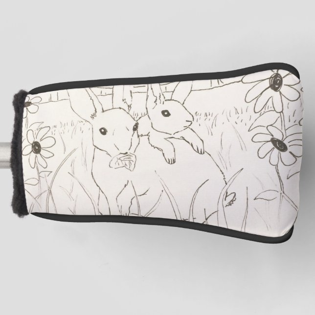 Cute Mother Baby Bunny Rabbits Golf Head Cover (Front)