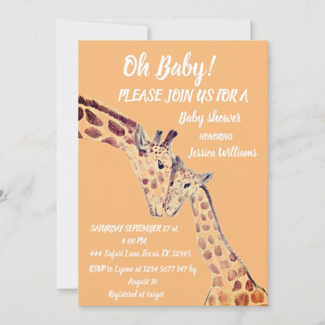 Cute Mother Baby Giraffe Safari Boho Animals Invit Invitation (Front)