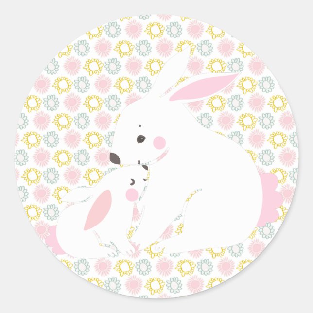 Cute mother & baby girl bunny stickers (Front)