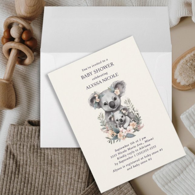 Cute Mother Baby Koala Girl Baby Shower Invitation (Creator Uploaded)