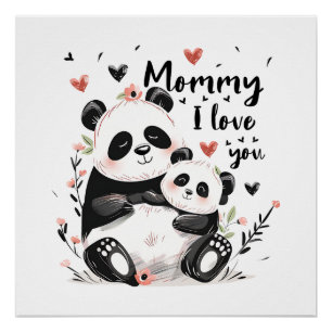 Cute Mother Baby Panda Poster
