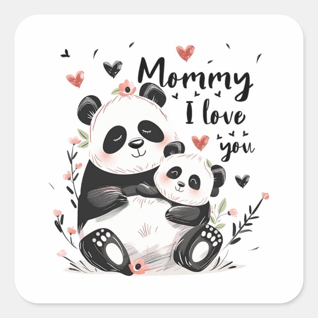 Cute Mother Baby Panda Square Sticker (Front)