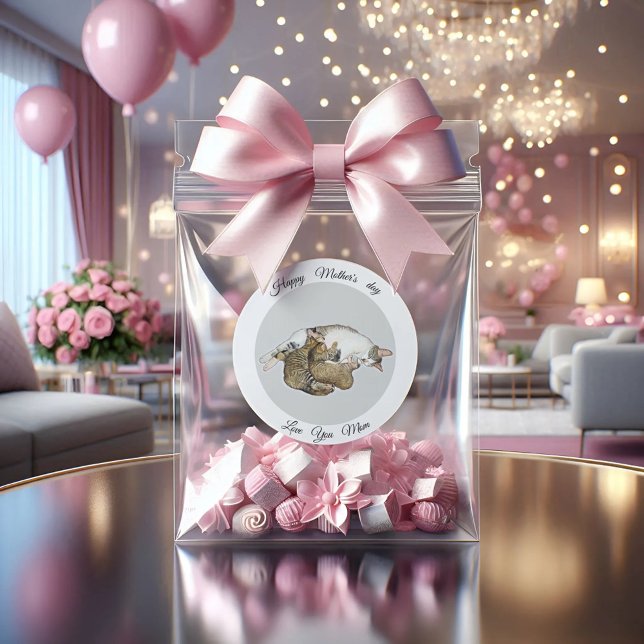 Cute Mother cat and kittens custom Round Sticker (Creator Uploaded)