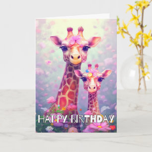 Cute Mother & Daughter Giraffe   Happy Birthday Card