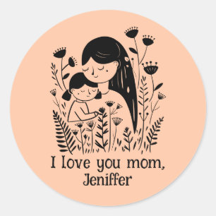 Cute Mother & Daughter Hugging Mother's Day Peach Classic Round Sticker