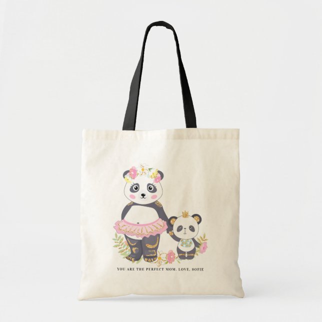 Cute Mother & Daughter Pandas Floral Mother's Day Tote Bag (Front)