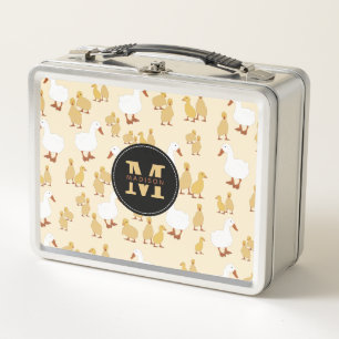 Cute Mother Duck & Baby Duckling Pattern Monogram  Metal Lunch Box