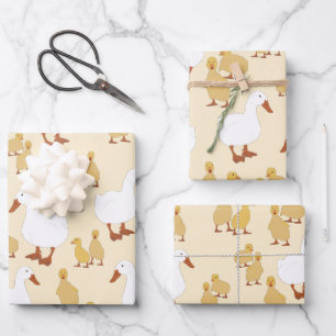 Cute Mother Duck & Baby Duckling Pattern  Wrapping Paper Sheet