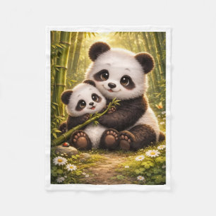 Cute Mother Panda Hugging Baby Fleece Baby Blanket
