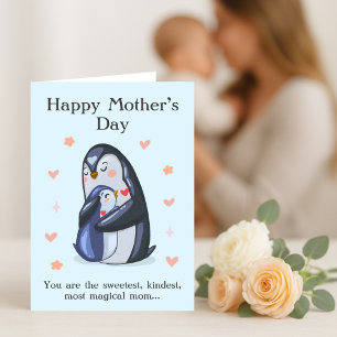 Cute Mother’s Day Adorable Mum and Baby Penguin Thank You Card