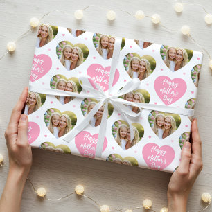 Cute Mother's Day 6 Photo Mum Love Hearts Pink Wrapping Paper