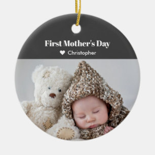 Cute Mother's Day Baby Photo Christmas Holiday Ceramic Ornament
