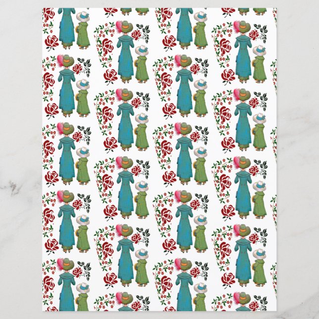 Cute Mother's Day Floral Red Roses Scrapbook Paper (Front)