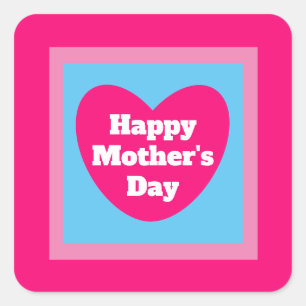 Cute Mother's Day Heart Hot Pink Square Sticker