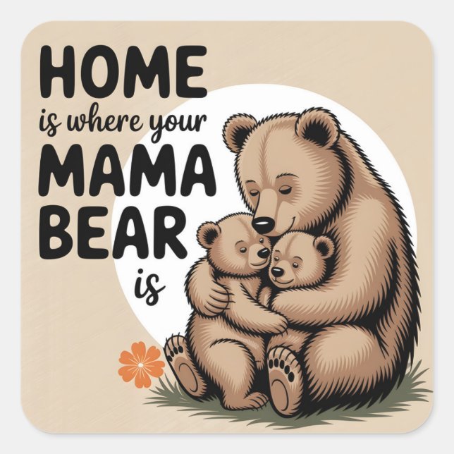 Cute Mothers Day Mama Bear Square Sticker (Front)