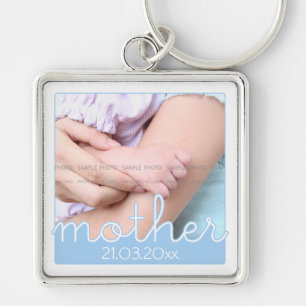Cute Mothers Day Photo Blue White Mother Cutouts Key Ring