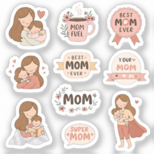 Cute Mother's Day Stickers   Best Mum Ever   Super