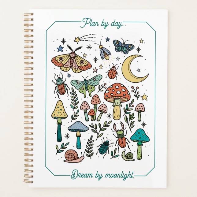 Cute Moths, Mushrooms, and Bugs  Planner (Front)