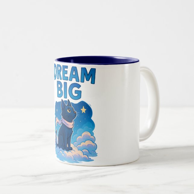 Cute Motivational Cat Art Two-Tone Coffee Mug (Front Right)