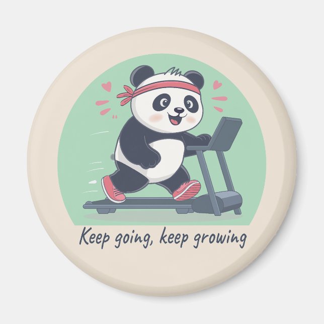 Cute Motivational Panda on Treadmill Magnet (Front)