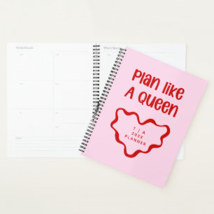 Cute Motivational Pink and Red Monogram Year Planner