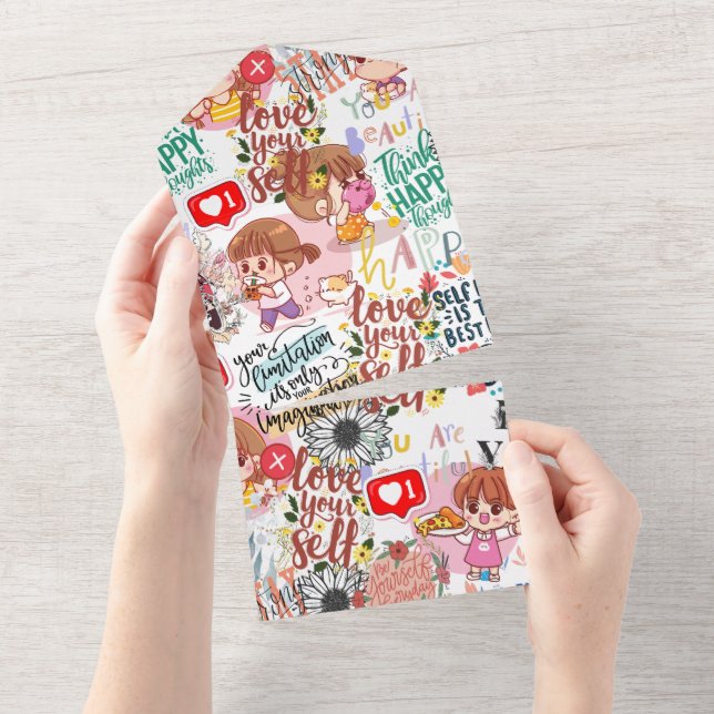 Cute Motivational – Positive Quote Kawaii  All In One Invitation (Tearaway)