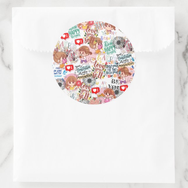 Cute Motivational – Positive Quote Kawaii  Classic Round Sticker (Bag)