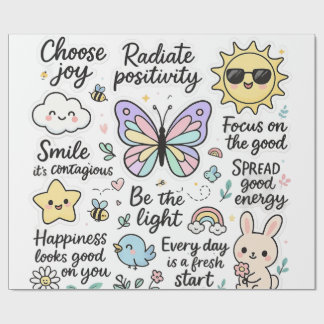 Cute Motivational Quotes & Happy Characters Wrapping Paper