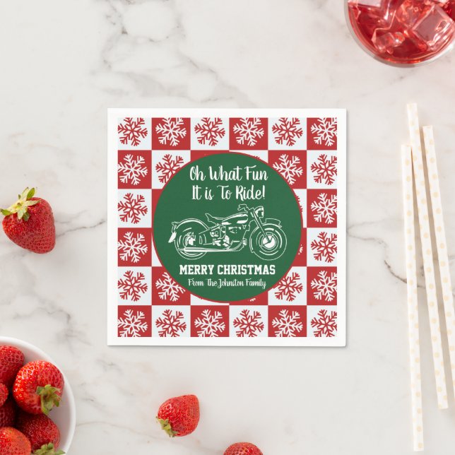 Cute Motorcycle Christmas Quote Snowflakes Party Napkin (Insitu)