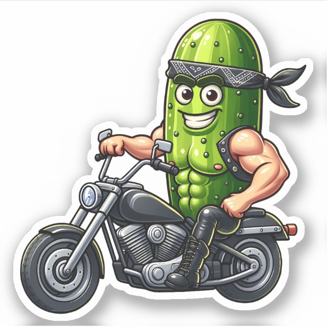 Cute Motorcycle Pickle Custom-Cut Vinyl Stickers (Front)