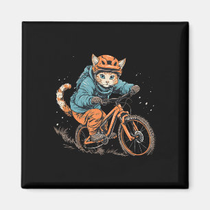 Cute Mountain Bike Cat On Mountain Biker Men Women Magnet