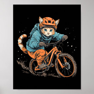 Cute Mountain Bike Cat On Mountain Biker Men Women Poster