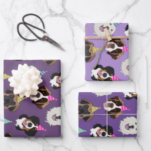 Cute Mountain Dog Birthday Wrapping Paper Sheet