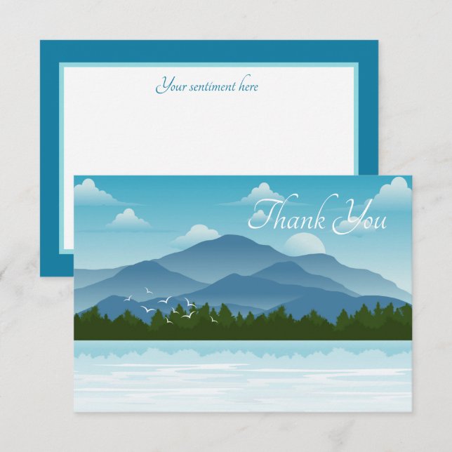 cute Mountain lake scene add sentiment Thank You Card (Front/Back)