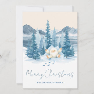 Cute Mountain Monster Watercolor Christmas Photo Holiday Card