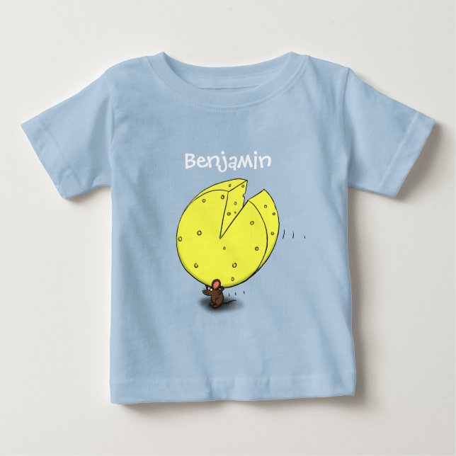 Cute mouse and cheese cartoon illustration baby T-Shirt (Front)