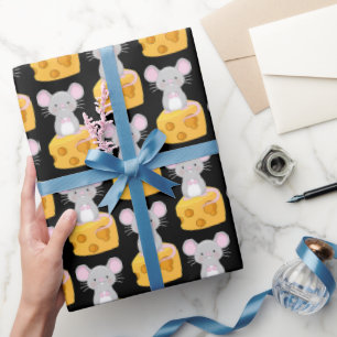 Cute Mouse and Cheese Pattern Themed Wrapping Paper