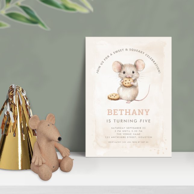 Cute Mouse and Cookies 5th Birthday Party Invitation (Creator Uploaded)