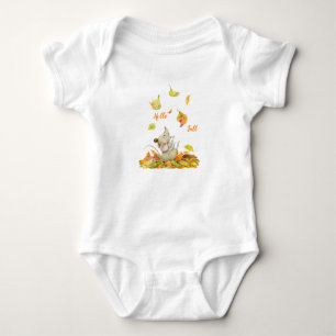 Cute mouse and orange leaves watercolor baby bodysuit