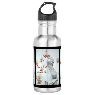 Cute mouse and red berries snow scene wildlife 532 ml water bottle