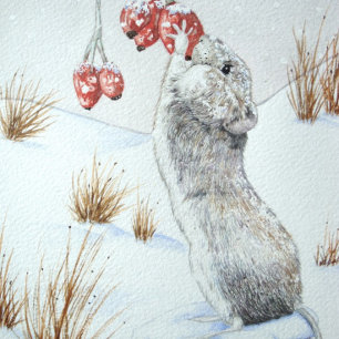 Cute mouse and red berries snow scene wildlife art brushed polyester tree skirt