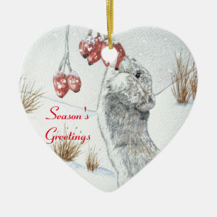 cute mouse and red berries snow scene wildlife art ceramic ornament