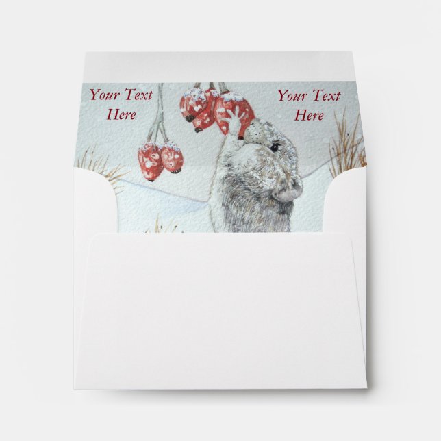 Cute mouse and red berries snow scene wildlife art envelope (Back (Bottom))