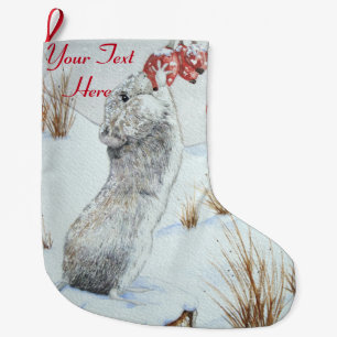 Cute mouse and red berries snow scene wildlife art large christmas stocking