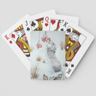 Cute mouse and red berries snow scene wildlife bic playing cards