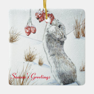 cute mouse and red berries snow scene wildlife ceramic tree decoration