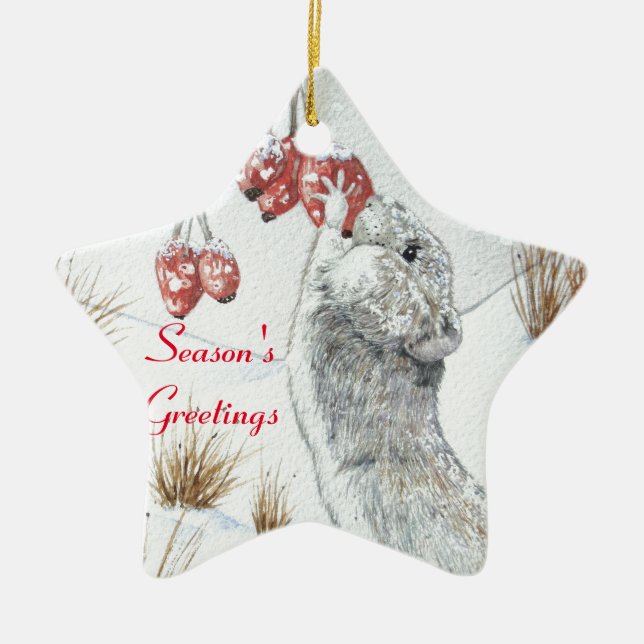 Cute mouse and red berries snow scene wildlife ceramic tree decoration (Front)