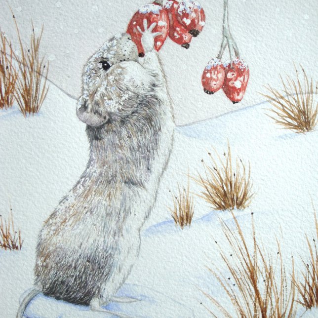 Cute mouse and red berries snow scene wildlife hip flask (Creator Uploaded)